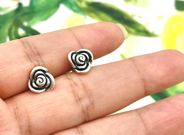 Sterling Silver Roses Stud Earrings - minimalist style