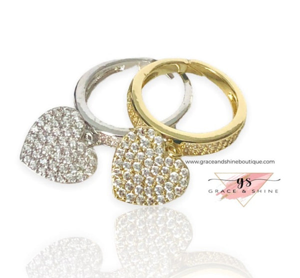 Hanging Hearts Charm Adjustable Ring