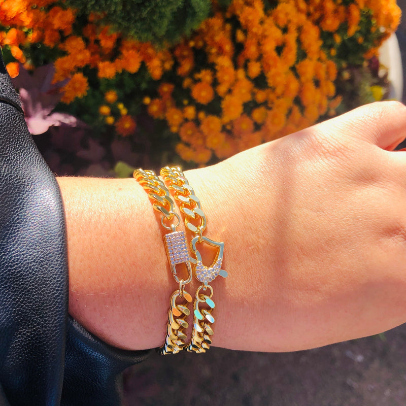 18k Gold Cuban Link Fancy Lobster Claps Bracelet