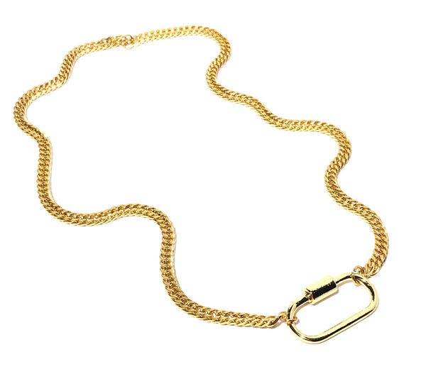Carabiner screw clasp cuban Link choker. Non-Tarnish Jewelry