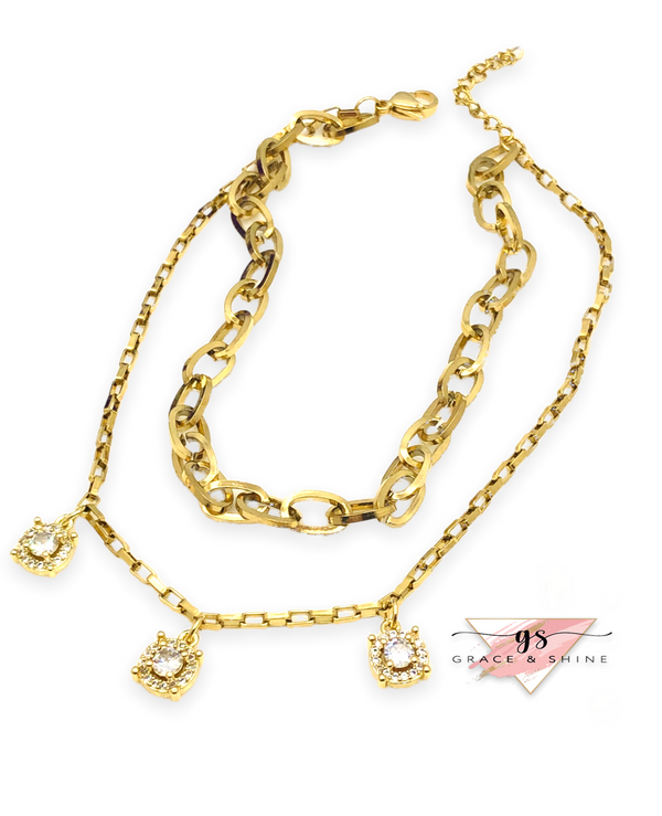 Round Charm Crystals 18K Gold Anklet